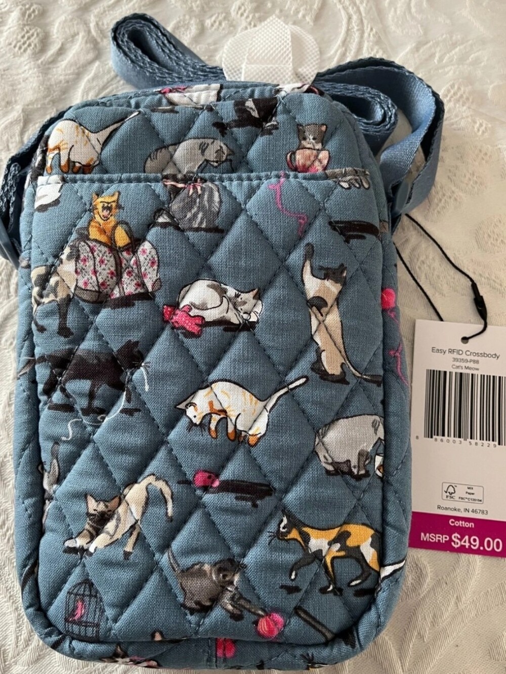 Vera Bradley 🐈 CAT'S MEOW Easy RFID Crossbody Bag Purse Phone Case V171B